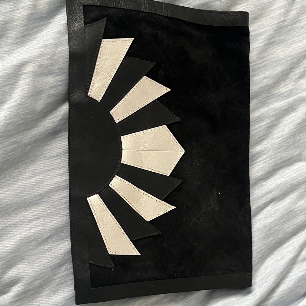 Silver and black pure leather clutch